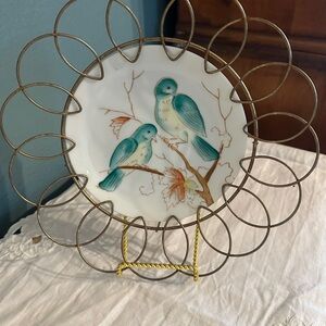 Decorative Plate with Blue Birds and Gold Frame